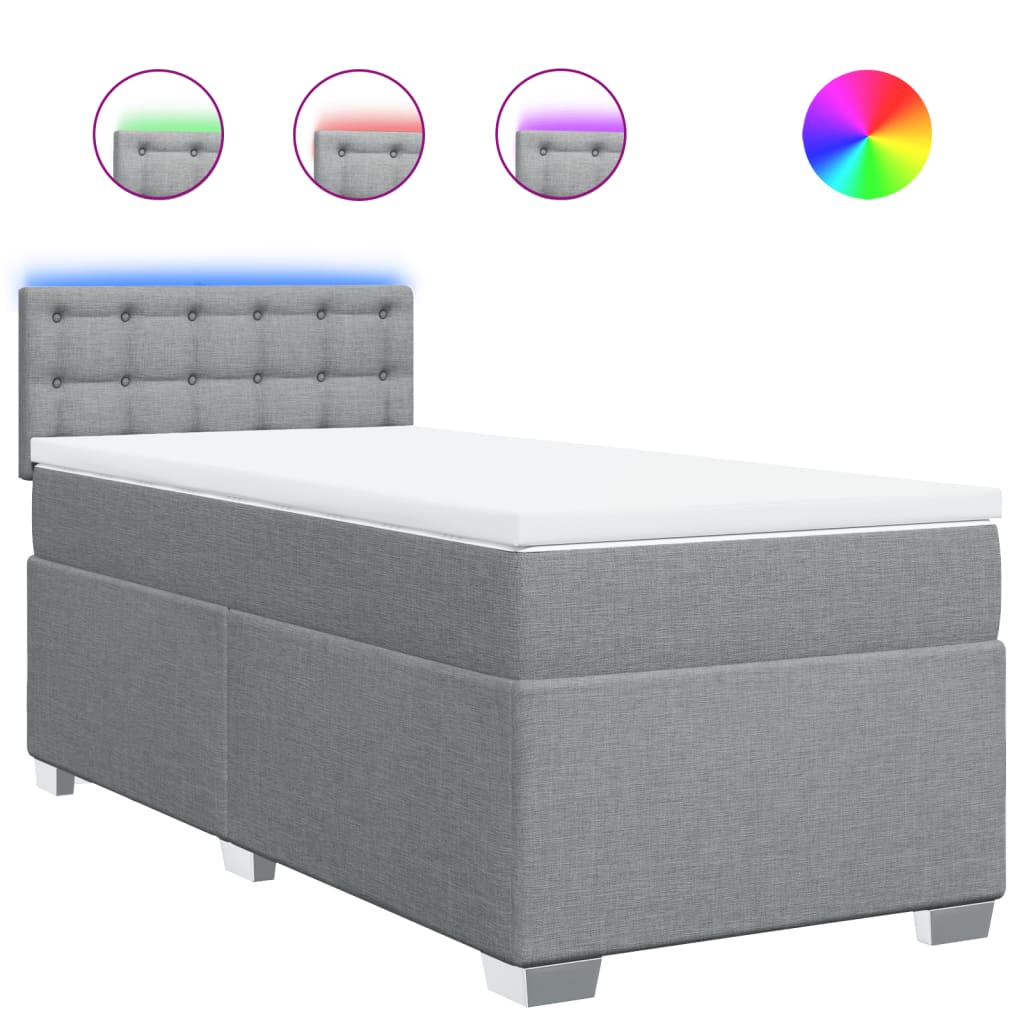 Box spring krevet s madracem svjetlosivi 90x190 cm od tkanine