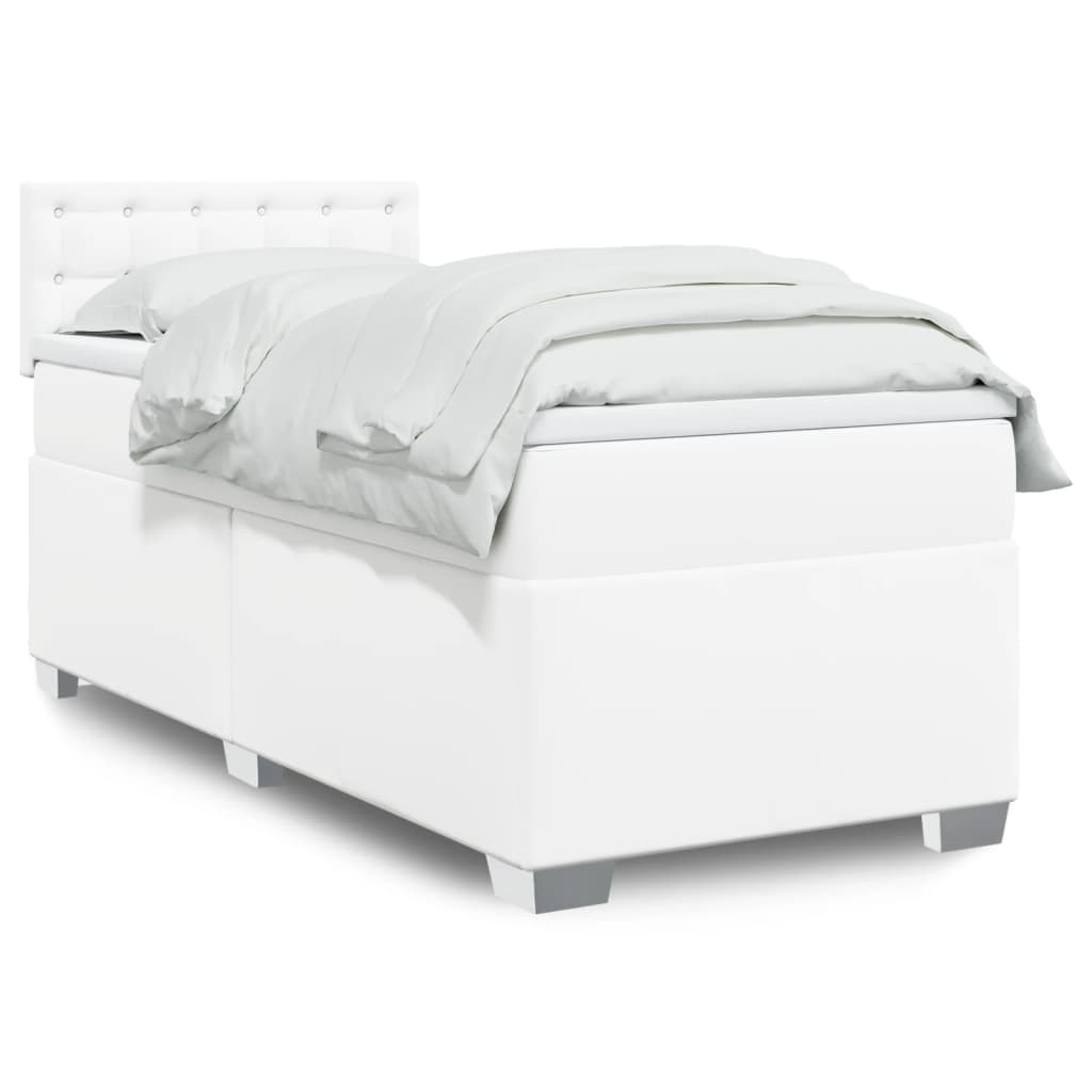 Krevet s oprugama i madracem bijeli 90 x 200 cm od umjetne kože