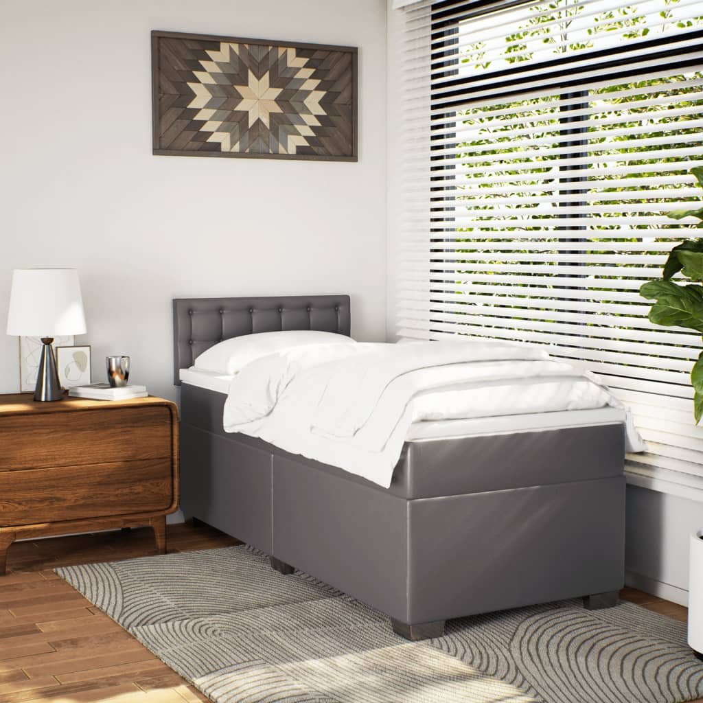 Krevet s oprugama i madracem sivi 100x200 cm od umjetne kože