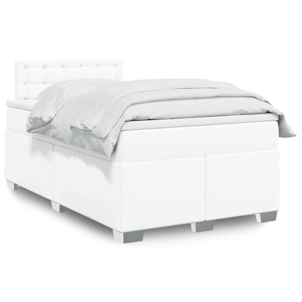 Krevet box spring s madracem bijeli 120x190 cm od umjetne kože