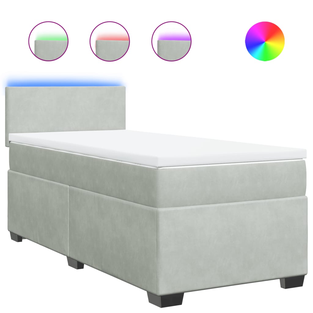 Box spring krevet s madracem svjetlosivi 90x190 cm baršunasti