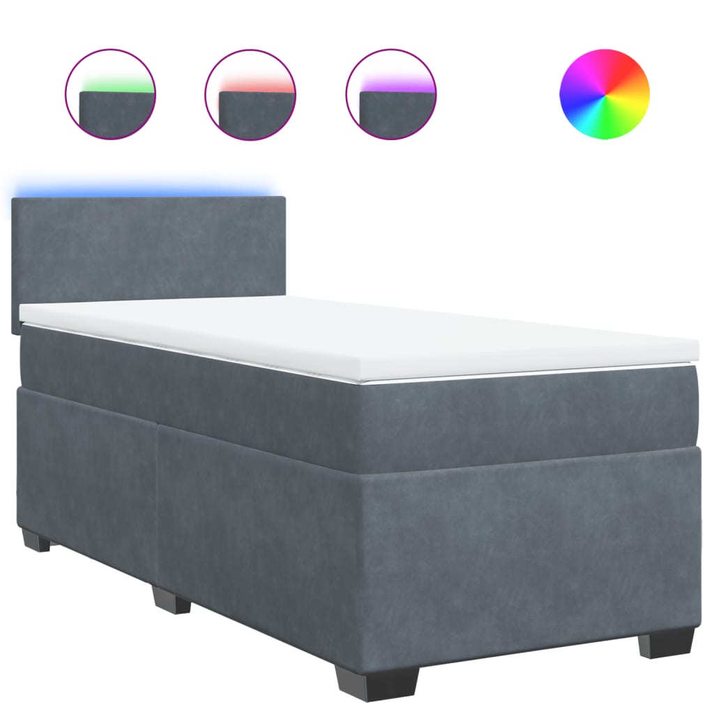 Box spring krevet s madracem tamnosivi 90x190 cm baršunasti