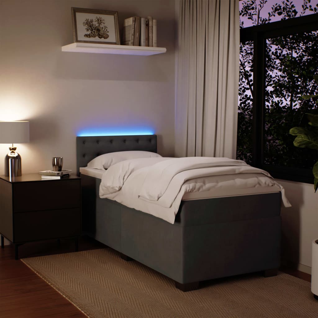 Box spring krevet s madracem tamnosivi 90x190 cm baršunasti