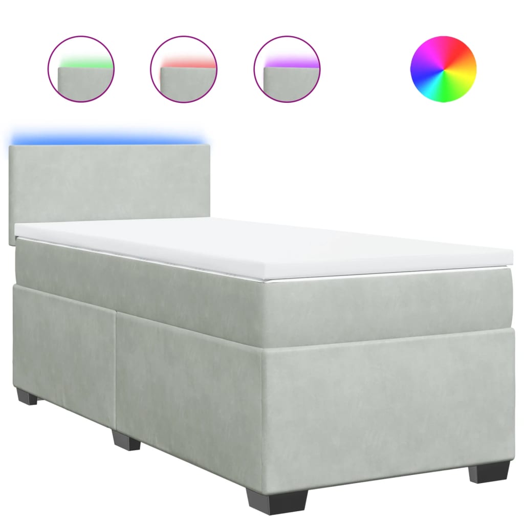 Box spring krevet s madracem svjetlosivi 90x190 cm baršunasti