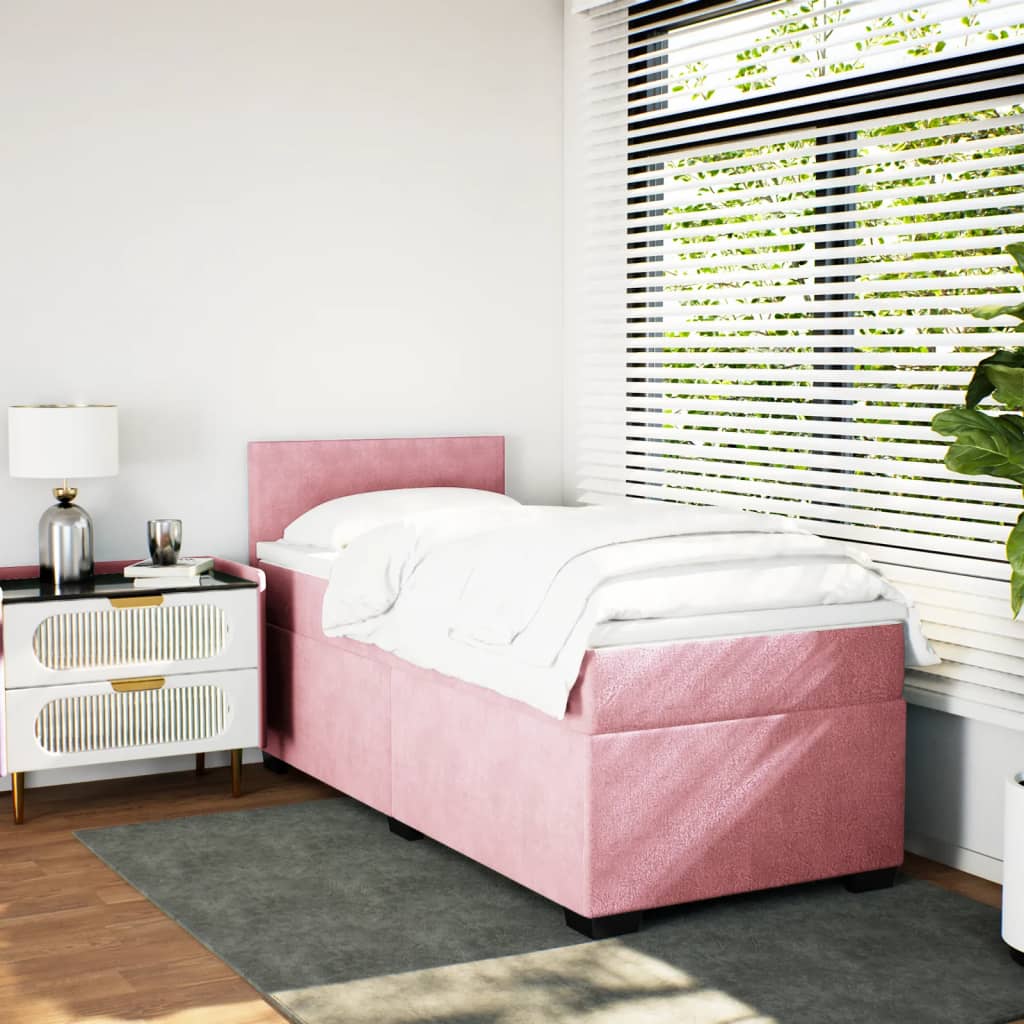 Box spring krevet s madracem ružičasti 90x200 cm baršunasti