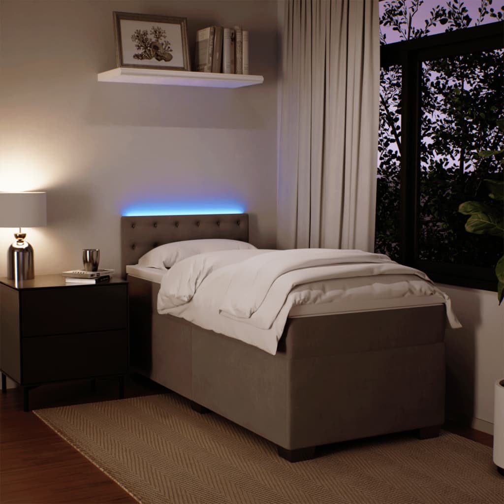 Box spring krevet s madracem svjetlosivi 90x190 cm baršunasti
