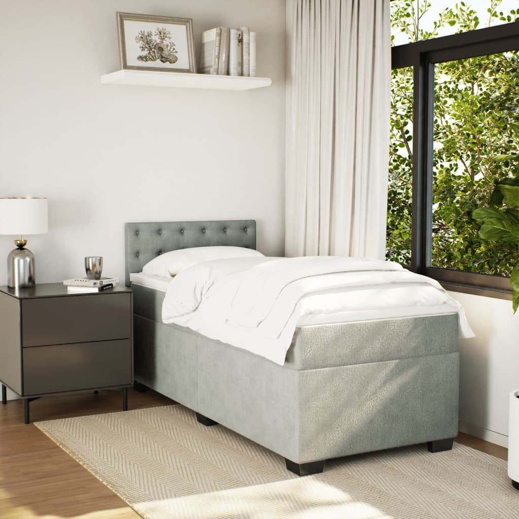 Box spring krevet s madracem svjetlosivi 90x190 cm baršunasti