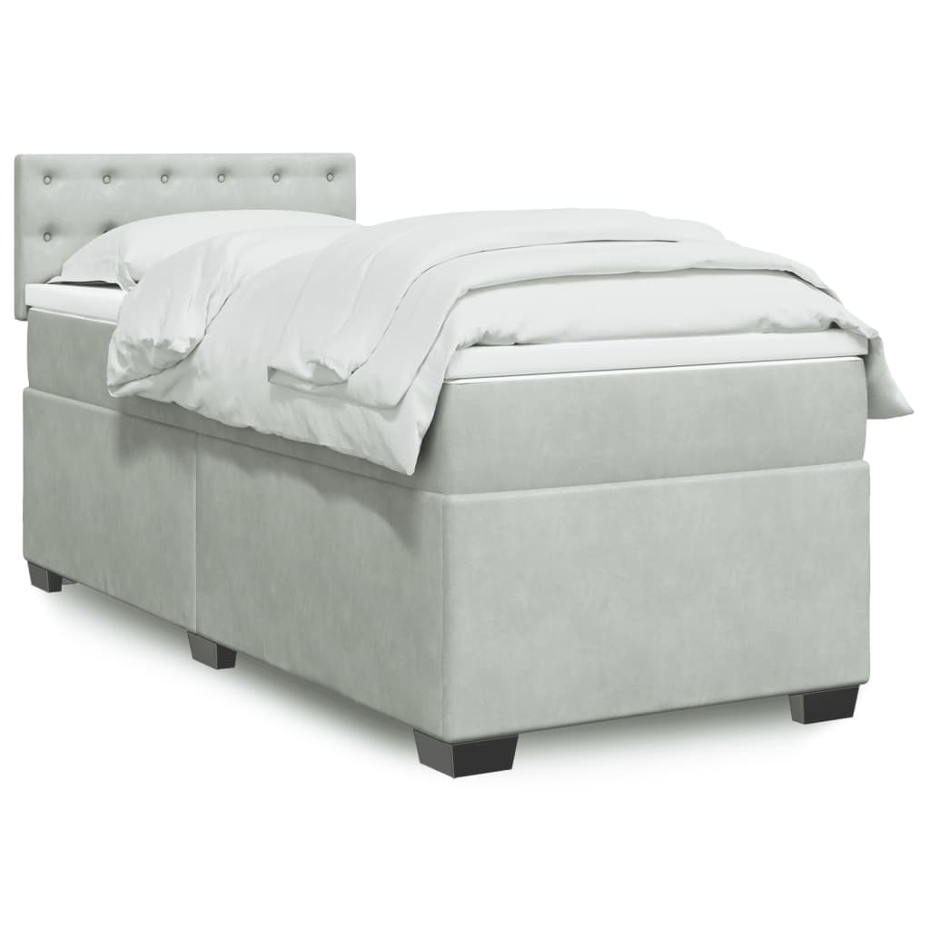 Box spring krevet s madracem svjetlosivi 90x190 cm baršunasti