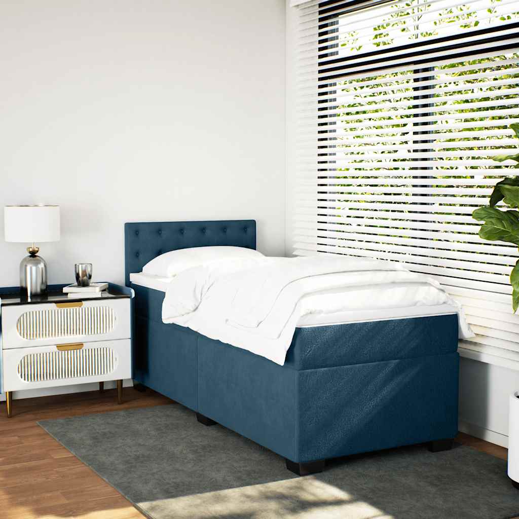 Box spring krevet s madracem plavi 90x200 cm baršunasti