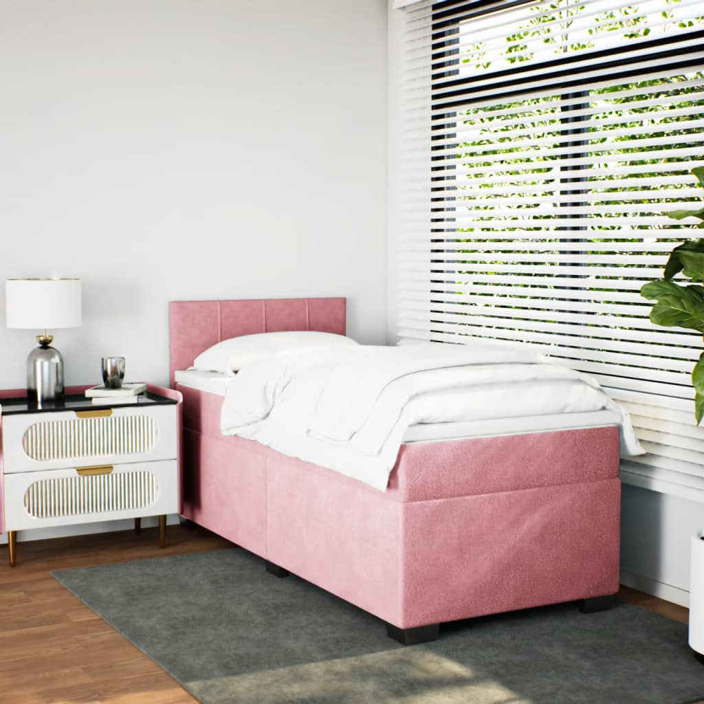 Box spring krevet s madracem ružičasti 90x200 cm baršunasti