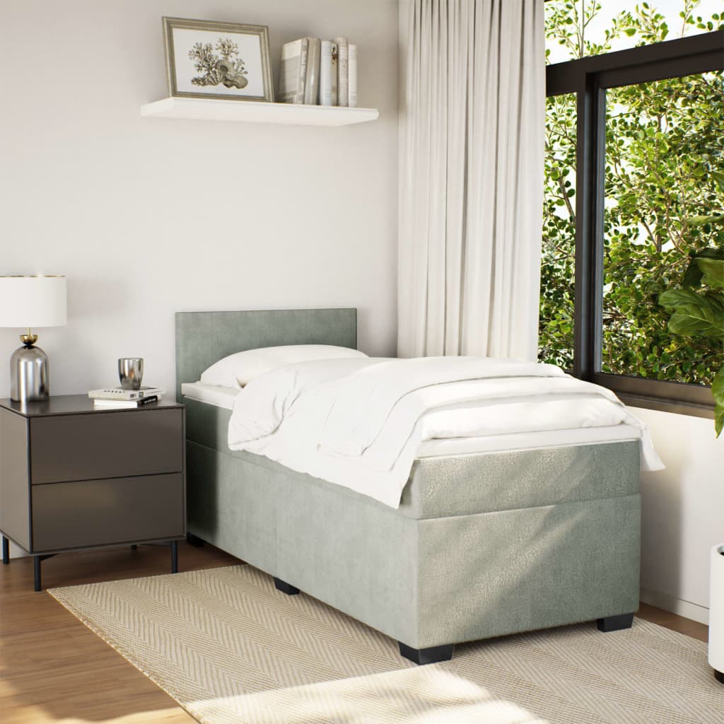 Box spring krevet s madracem svjetlosivi 100x200 cm baršunasti