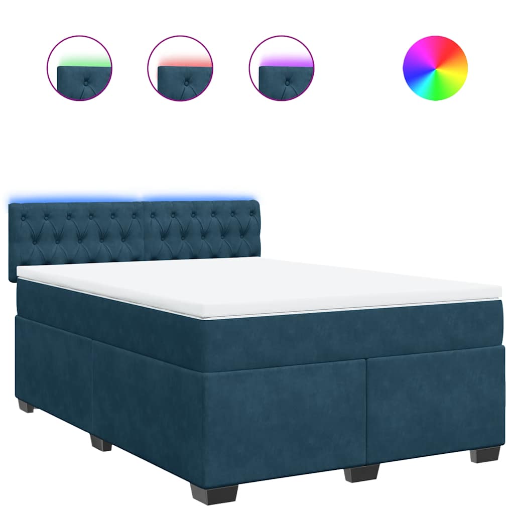 Krevet box spring s madracem plavi 160 x 200 cm baršunasti