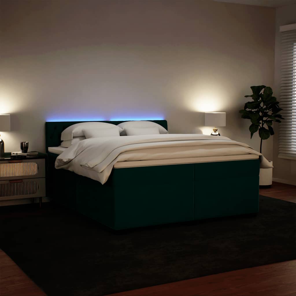 Krevet s oprugama i madracem tamnozeleni 200x200 cm baršunasti