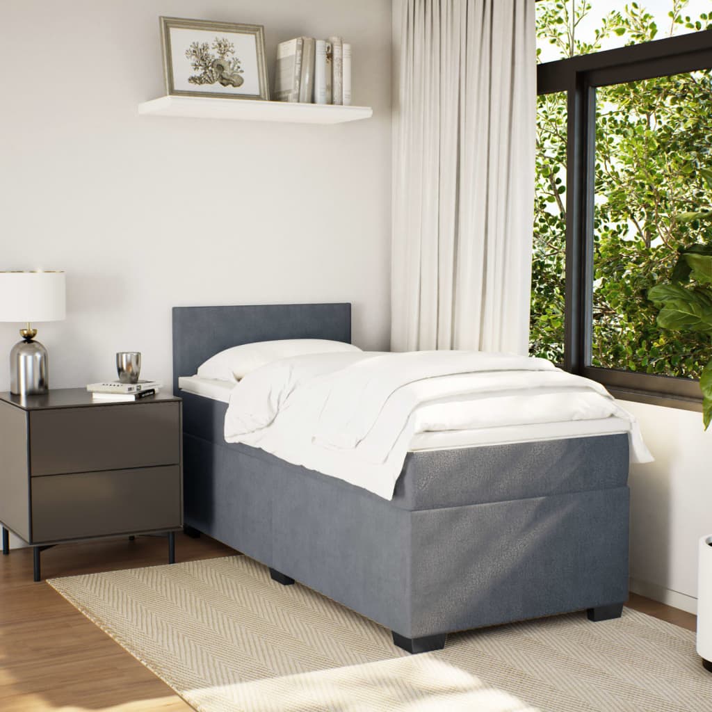Krevet box spring s madracem tamnosivi za 1 osobu baršunasti