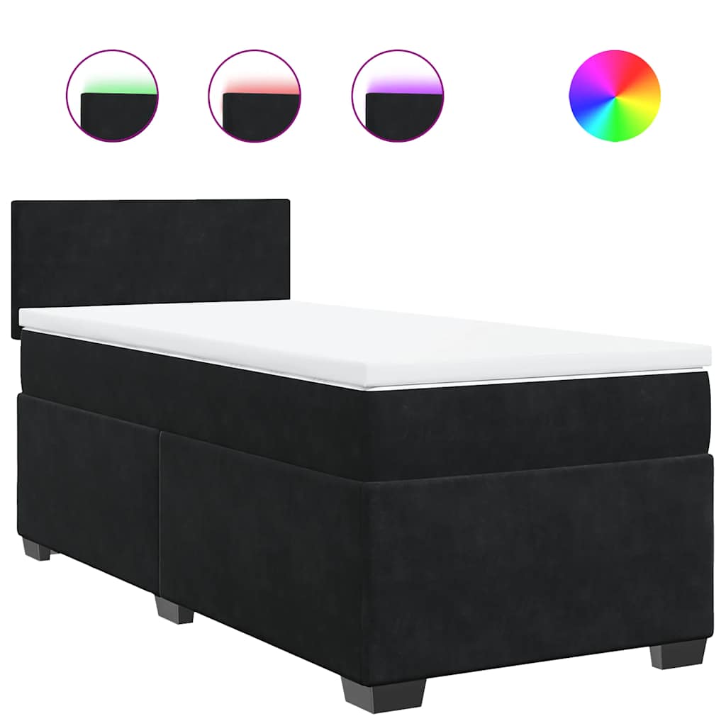Krevet box spring s madracem crni za jednu osobu baršunasti