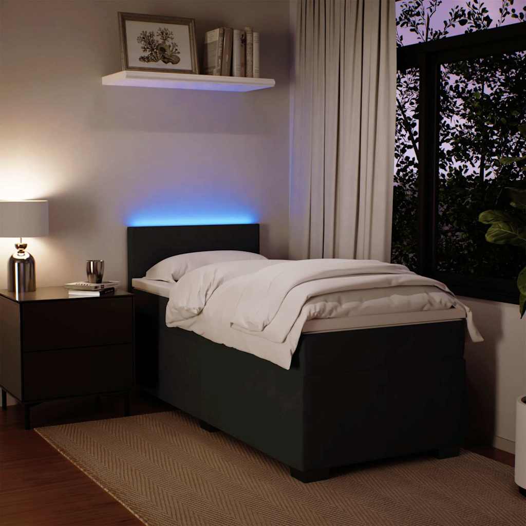 Krevet box spring s madracem crni za jednu osobu baršunasti