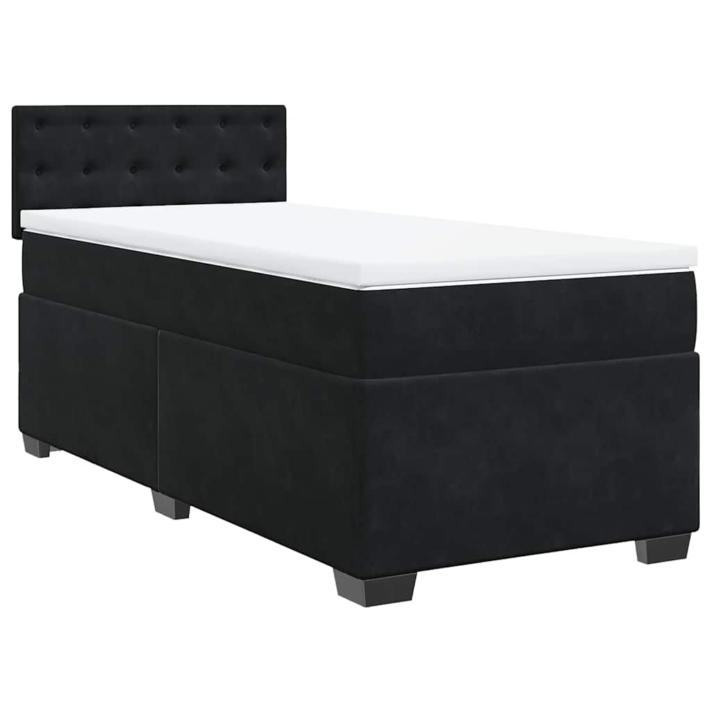 Krevet box spring s madracem crni za jednu osobu baršunasti