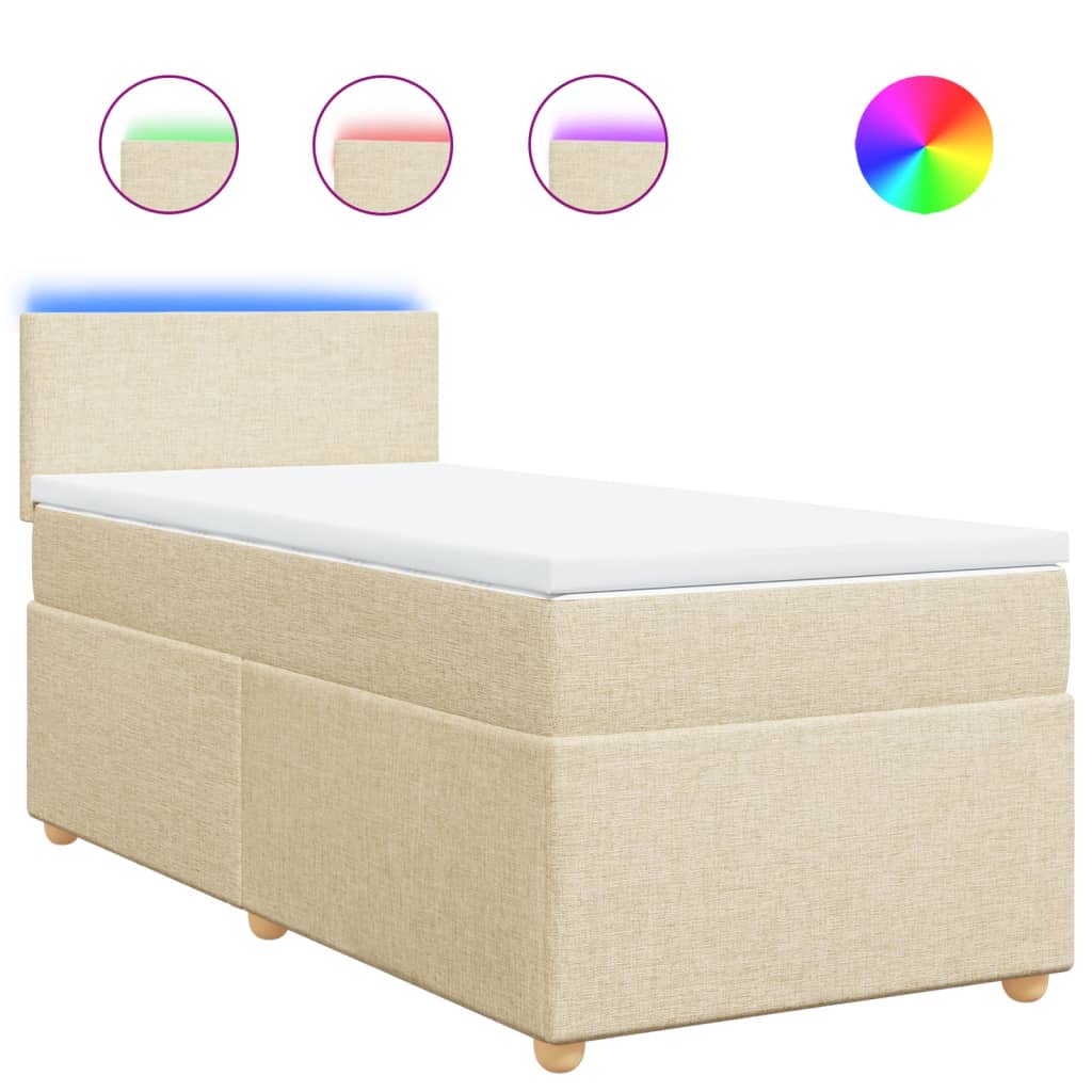 Okvir kreveta s oprugama i madrac krem 80x200 cm od tkanine