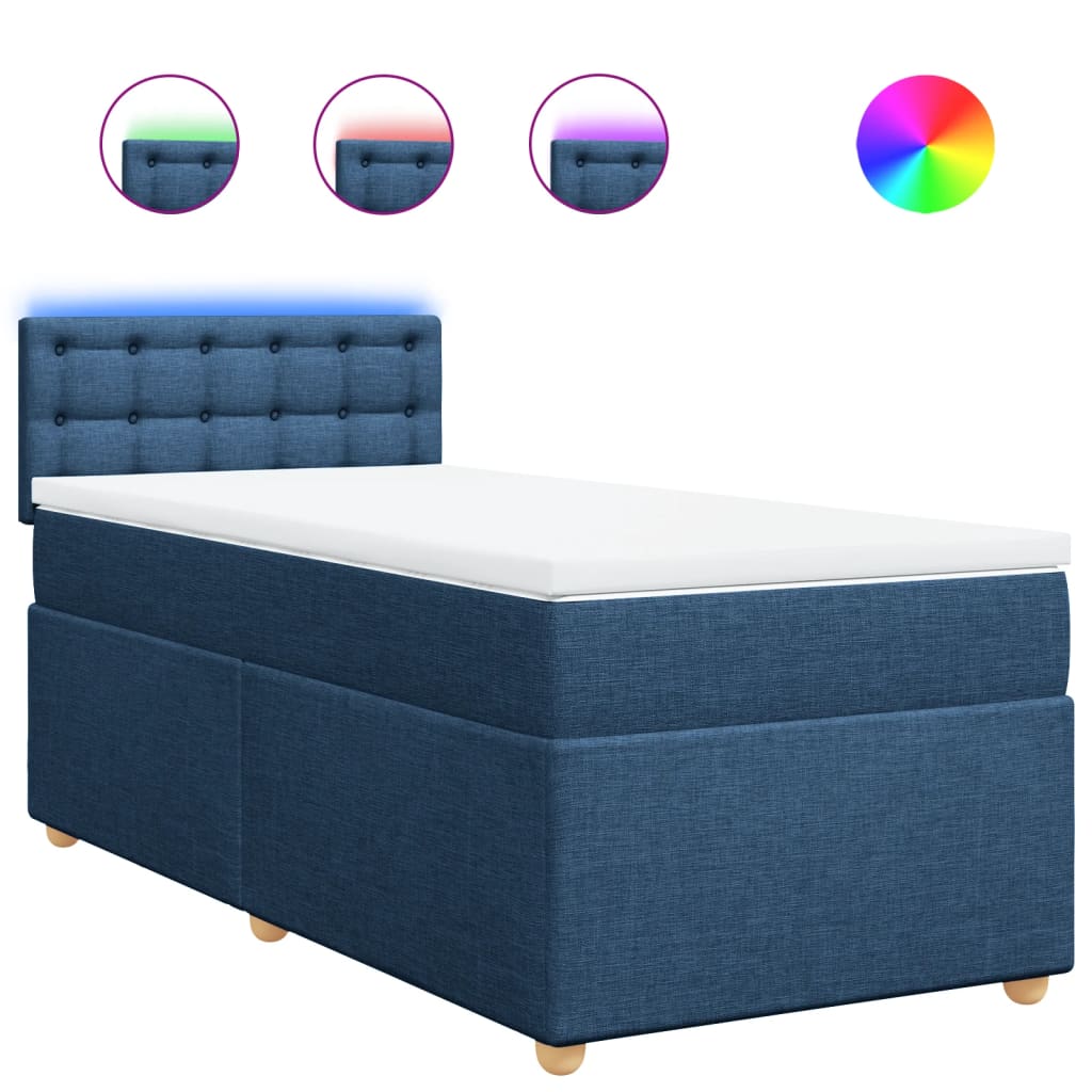 Krevet s oprugama i madracem plavi 90 x 190 cm od tkanine