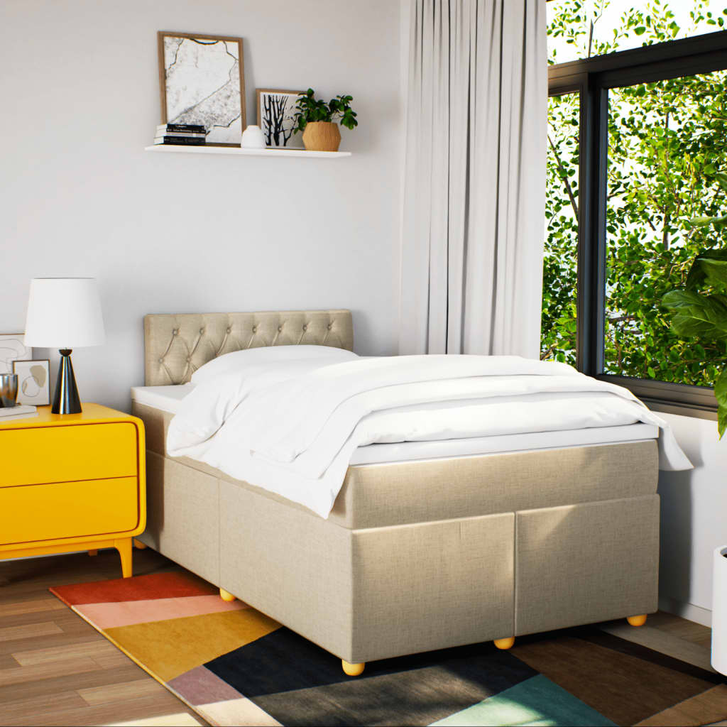 Krevet box spring s madracem krem 120 x 190 cm od tkanine