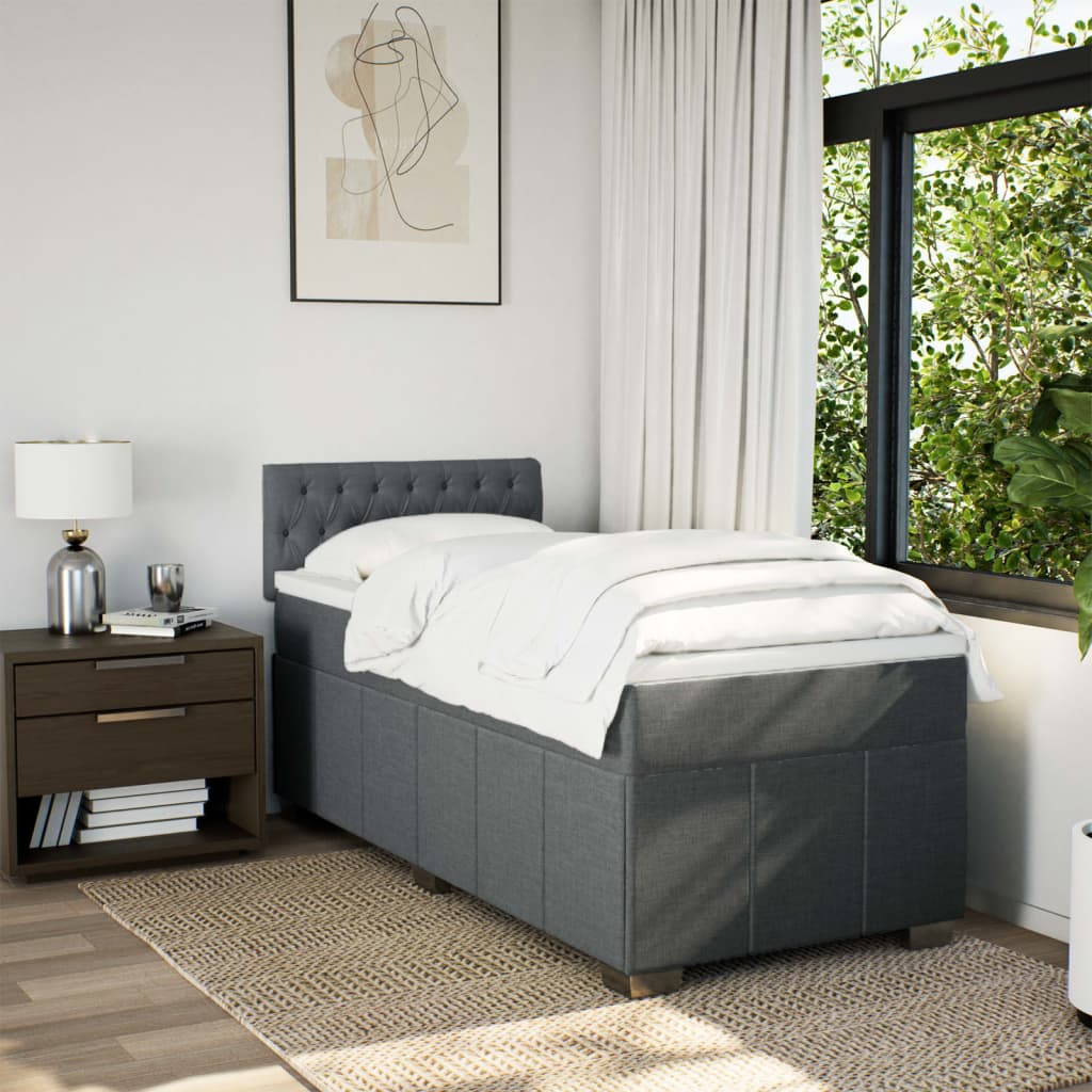 Krevet s oprugama i madracem tamnosivi 100 x 200 cm od tkanine