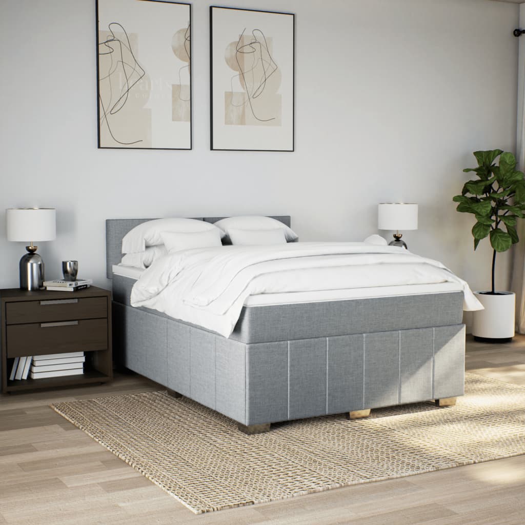 Krevet box spring s madracem svjetlosiva 160x200 cm tkanina