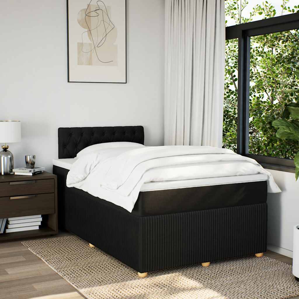Krevet s oprugama i madracem crni 120 x 200cm od tkanine