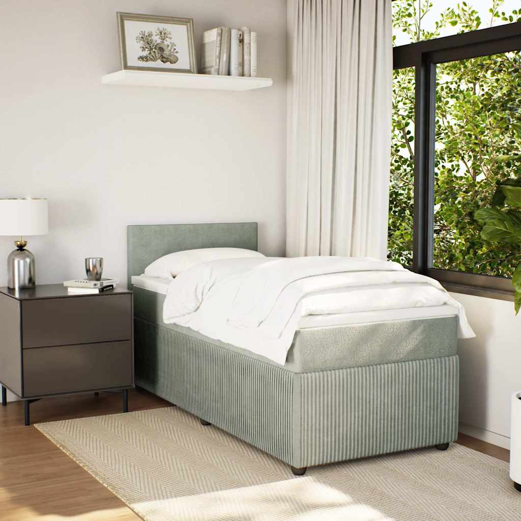 Box spring krevet s madracem svjetlosivi 90x190 cm baršunasti
