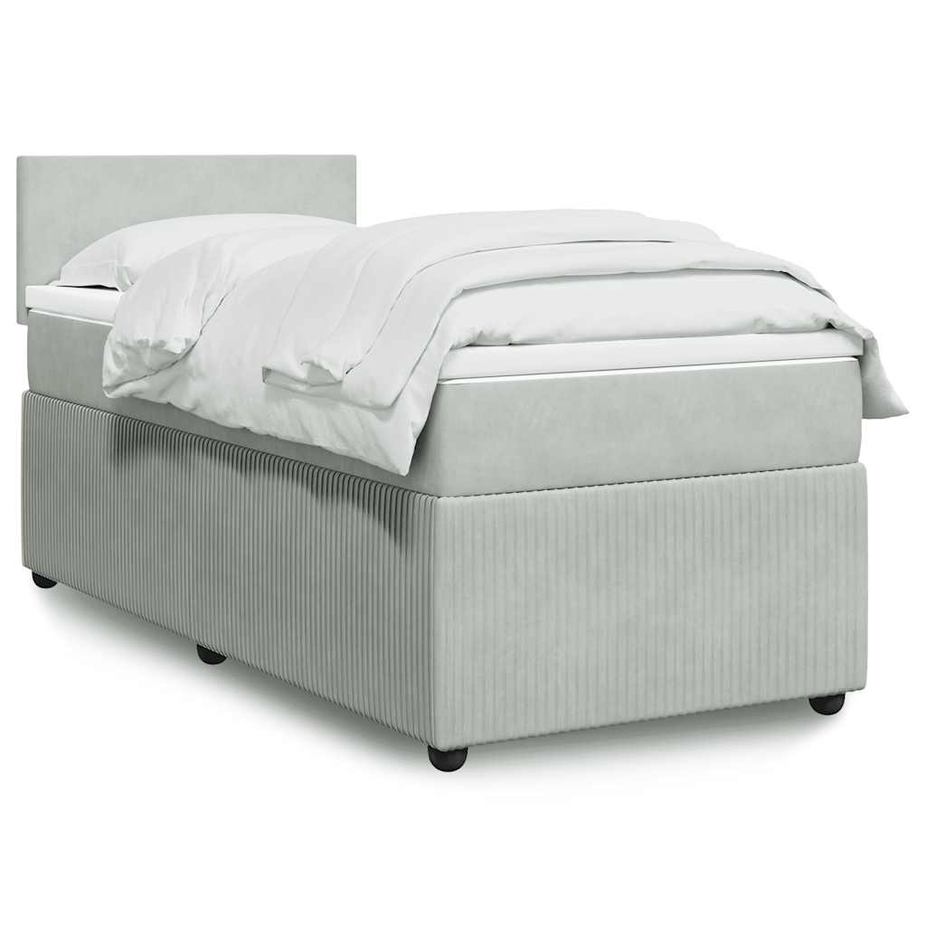 Box spring krevet s madracem svjetlosivi 90x190 cm baršunasti