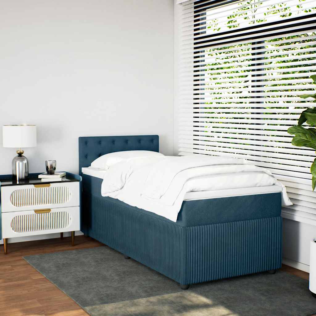 Box spring krevet s madracem plavi 90x200 cm baršunasti