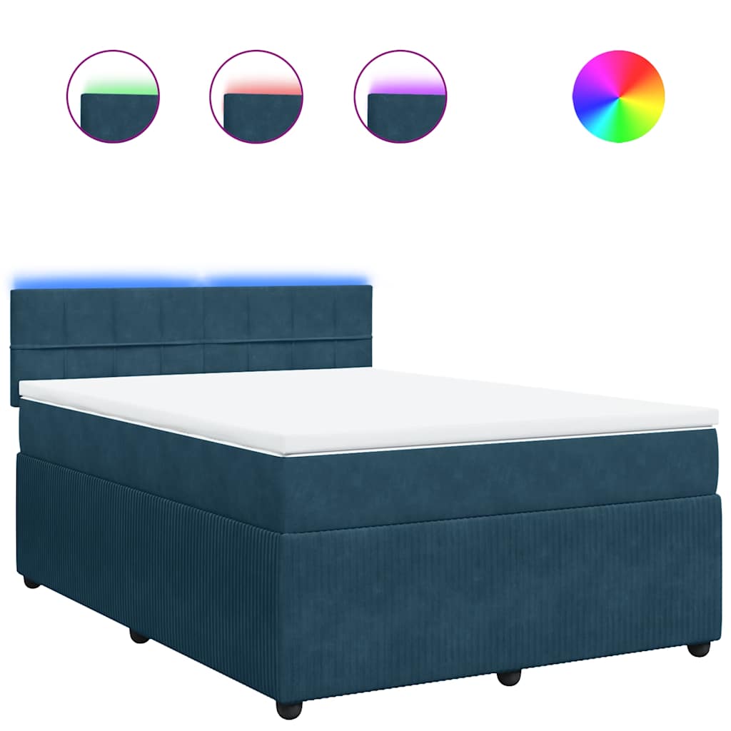 Krevet box spring s madracem plavi 160 x 200 cm baršunasti