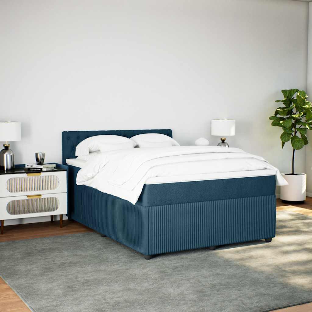 Krevet box spring s madracem plavi 160 x 200 cm baršunasti