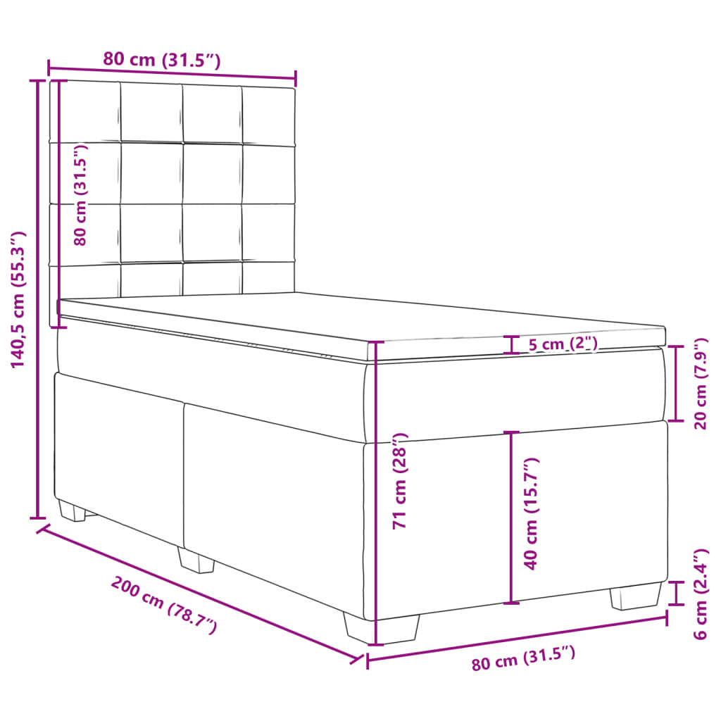 Box spring krevet s madracem crni 80 x 200 cm od tkanine