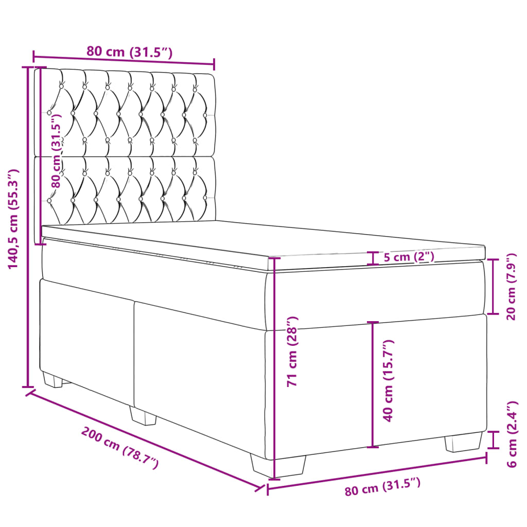 Krevet s oprugama i madracem plavi 80x200 cm od tkanine