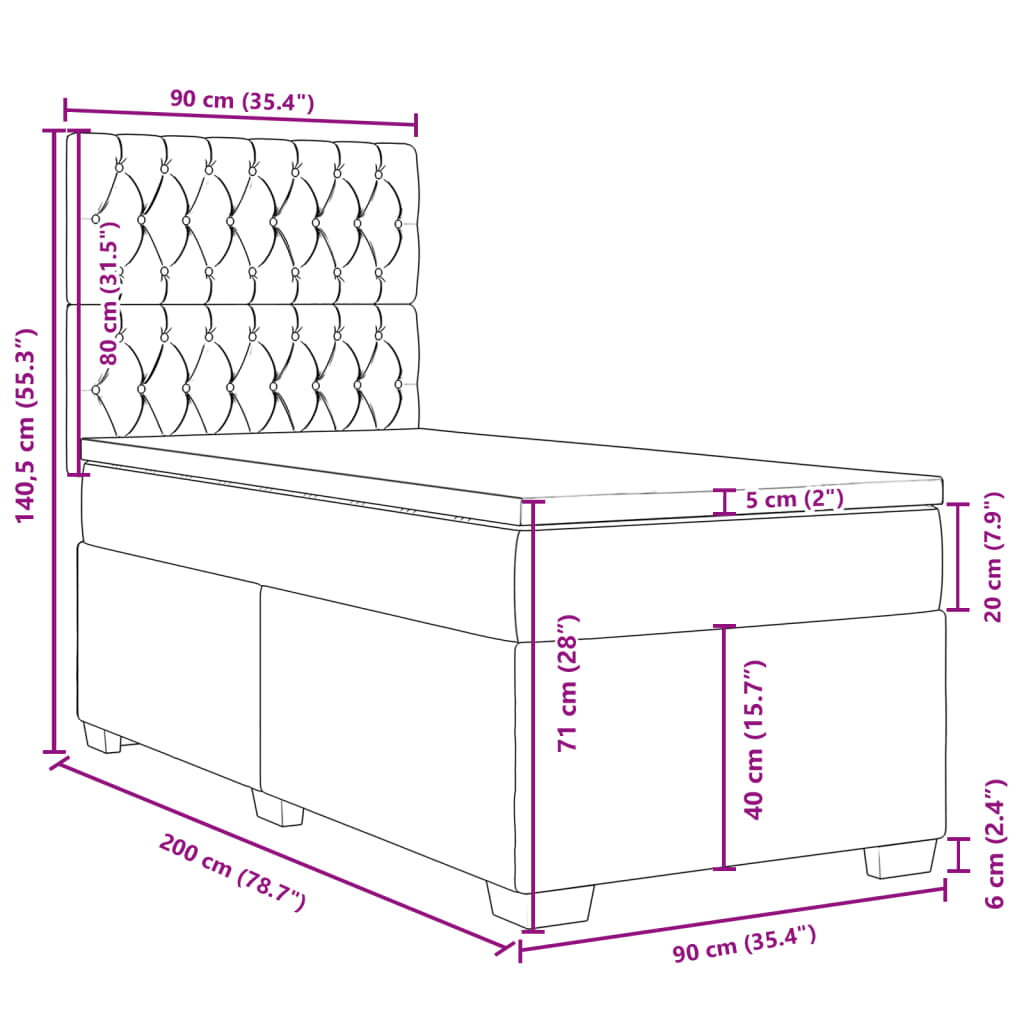 Krevet s oprugama i madracem krem 90 x 200 cm od tkanine