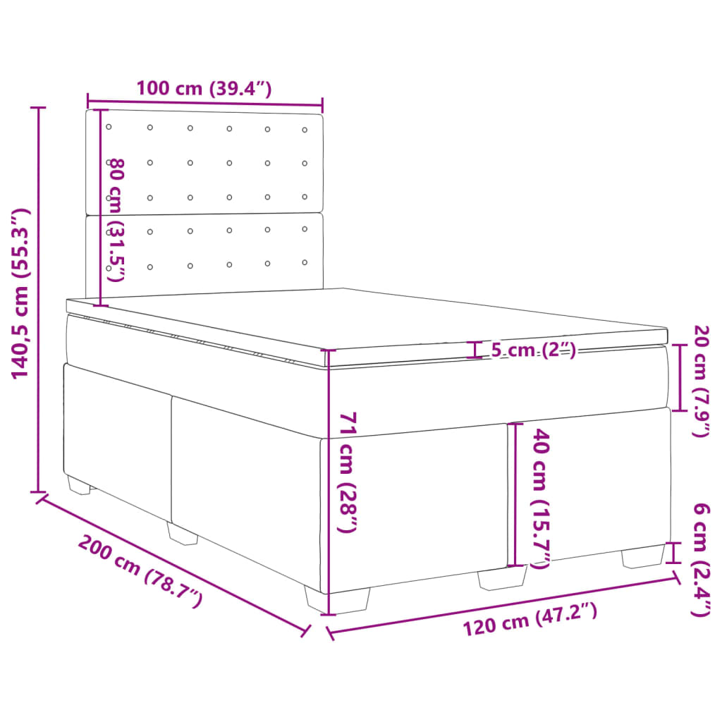 Krevet s oprugama i madracem crni 120 x 200cm od tkanine
