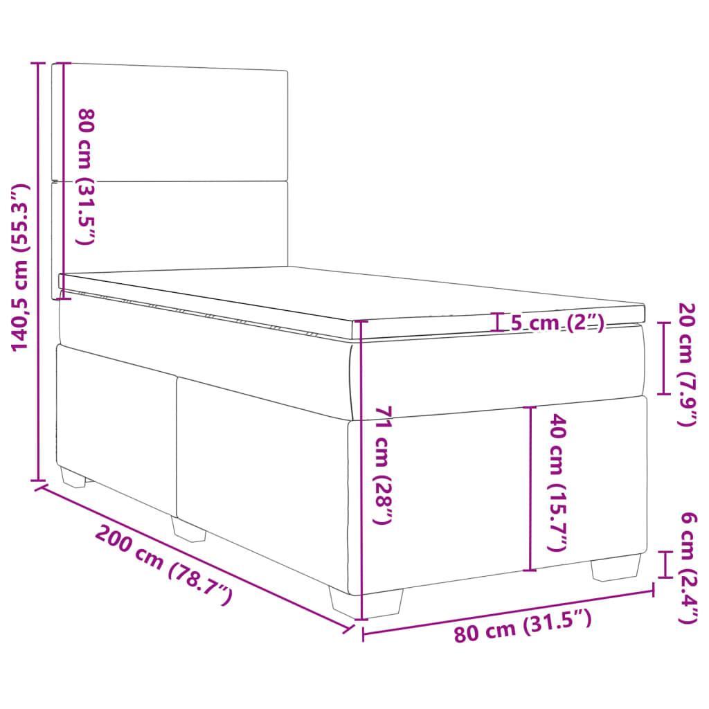 Box spring krevet s madracem svjetlosivi 80 x 200 cm baršunasti