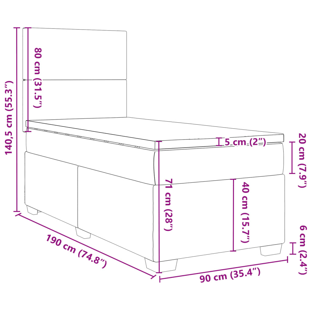 Box spring krevet s madracem crni 90x190 cm baršunasti
