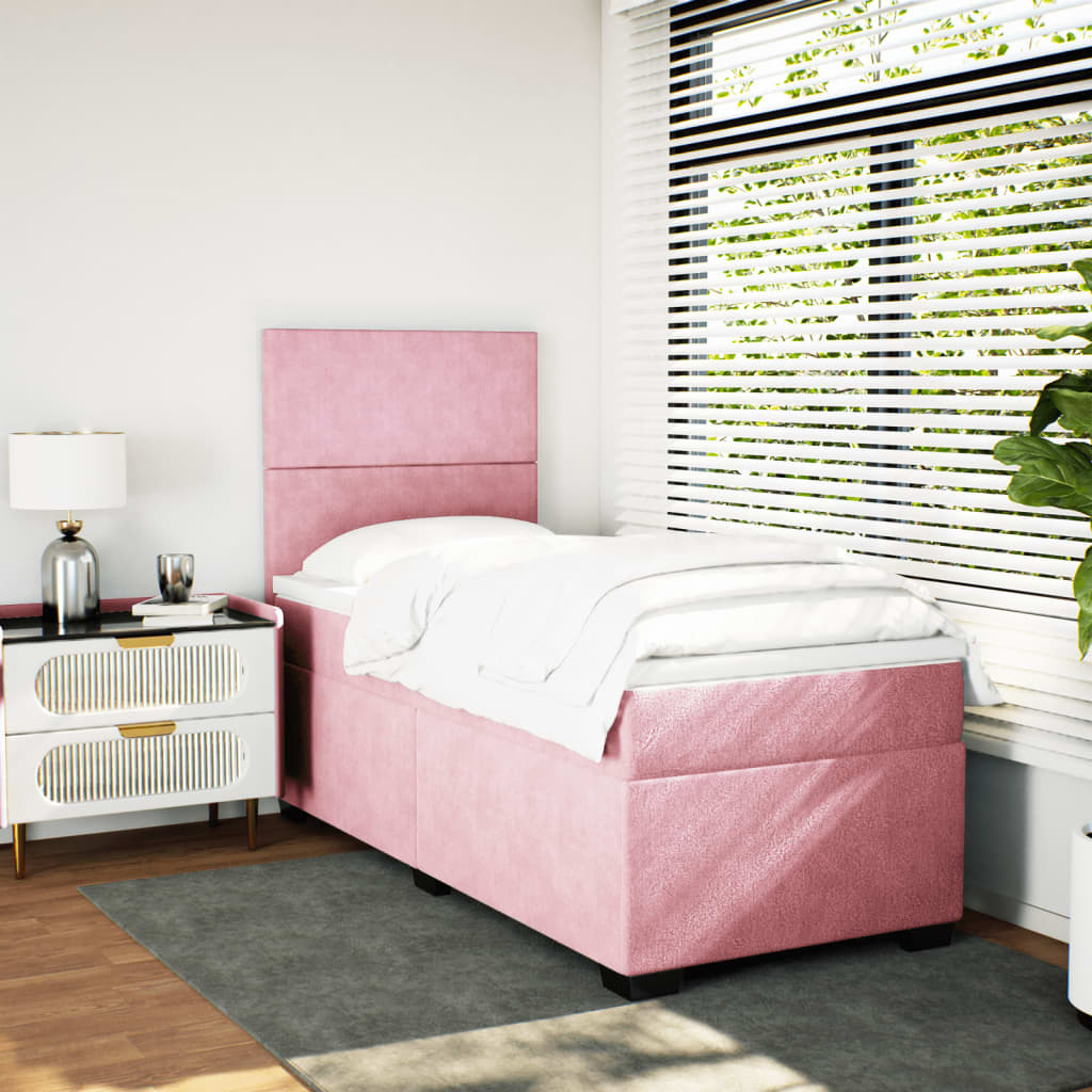 Box spring krevet s madracem ružičasti 90x190 cm baršunasti