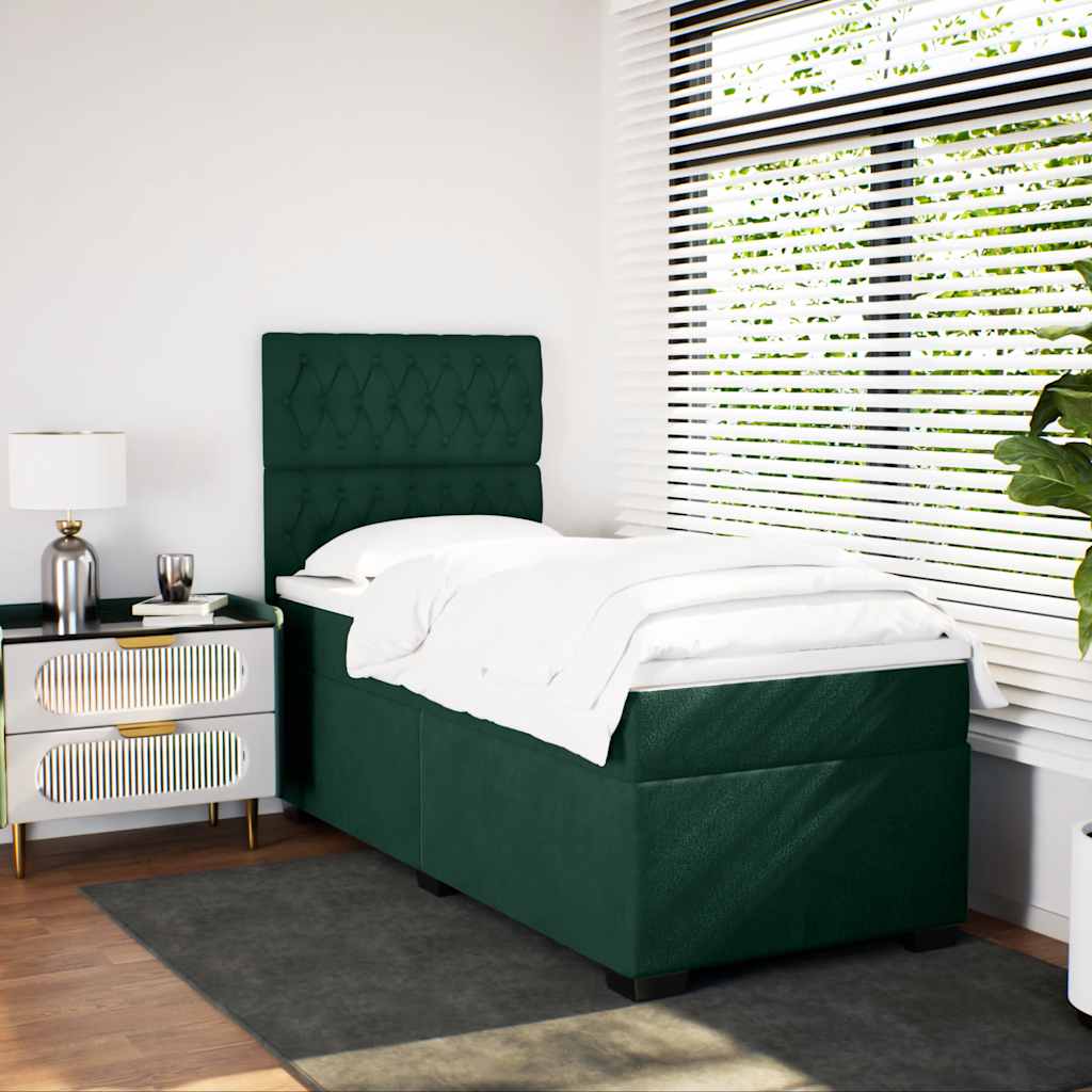 Box spring krevet s madracem tamnozeleni 90x190 cm baršunasti