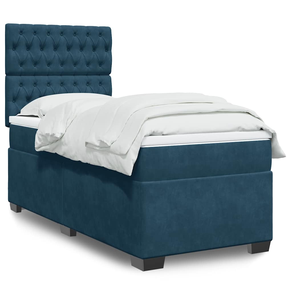 Box spring krevet s madracem plavi 90x190 cm baršunasti
