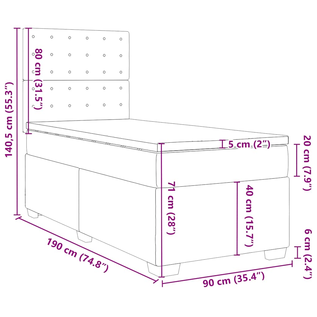 Box spring krevet s madracem plavi 90x190 cm baršunasti