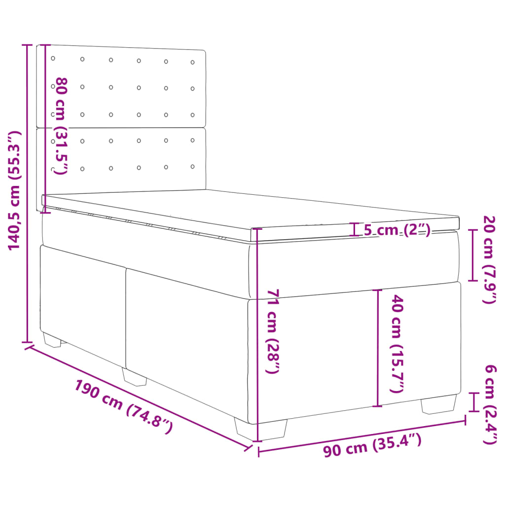 Box spring krevet s madracem ružičasti 90x190 cm baršunasti