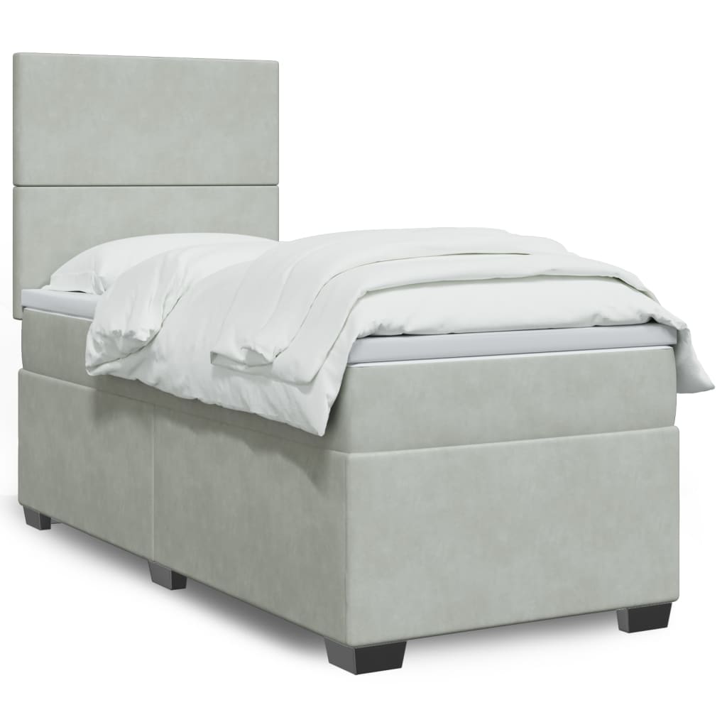 Box spring krevet s madracem svjetlosivi 90x190 cm baršunasti