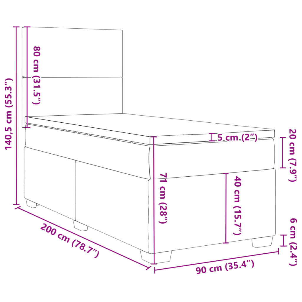 Box spring krevet s madracem tamnosivi 90x200 cm baršunasti
