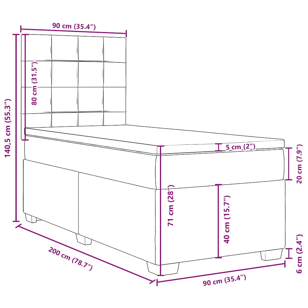 Box spring krevet s madracem tamnozeleni 90x200 cm baršunasti
