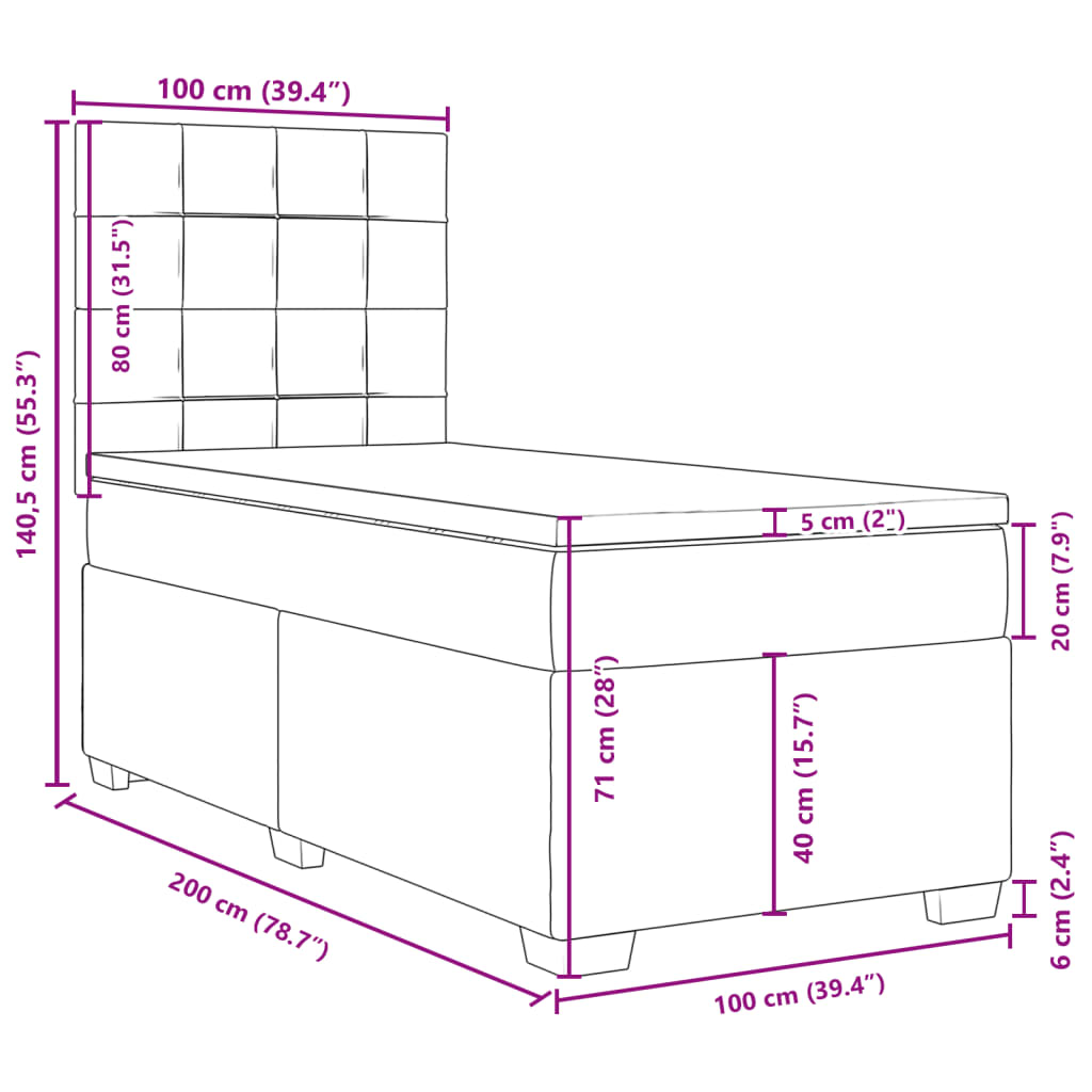 Box spring krevet s madracem ružičasti 100x200 cm baršunasti