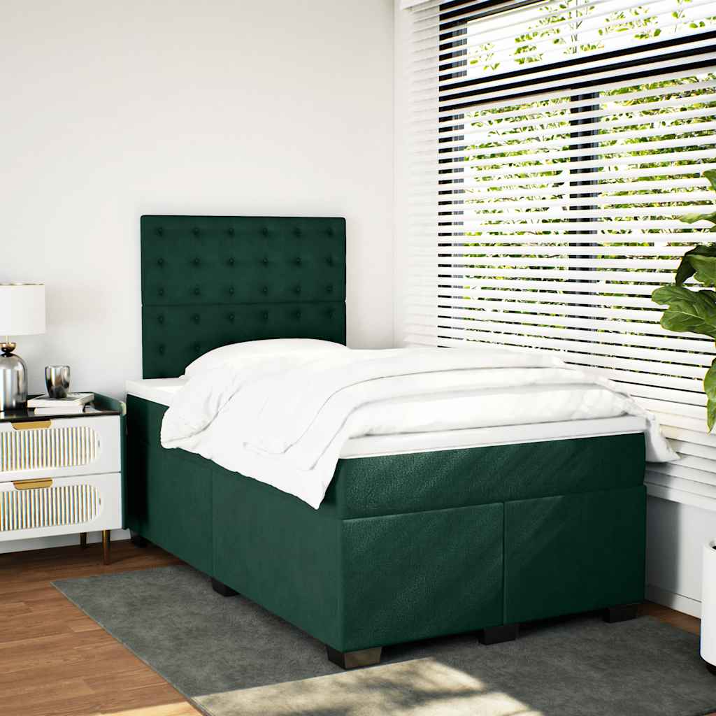 Krevet box spring s madracem tamnozeleni 120x190 cm baršunasti