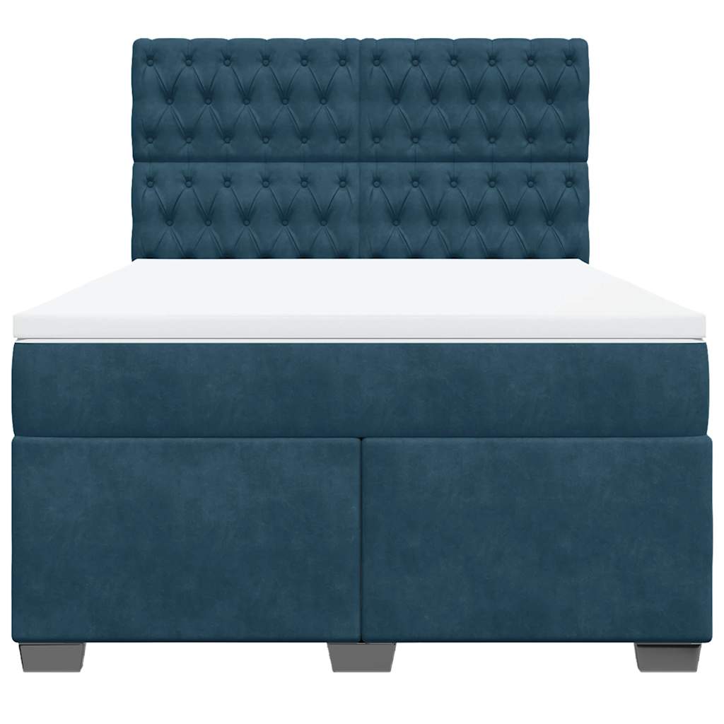 Krevet box spring s madracem plavi 160 x 200 cm baršunasti