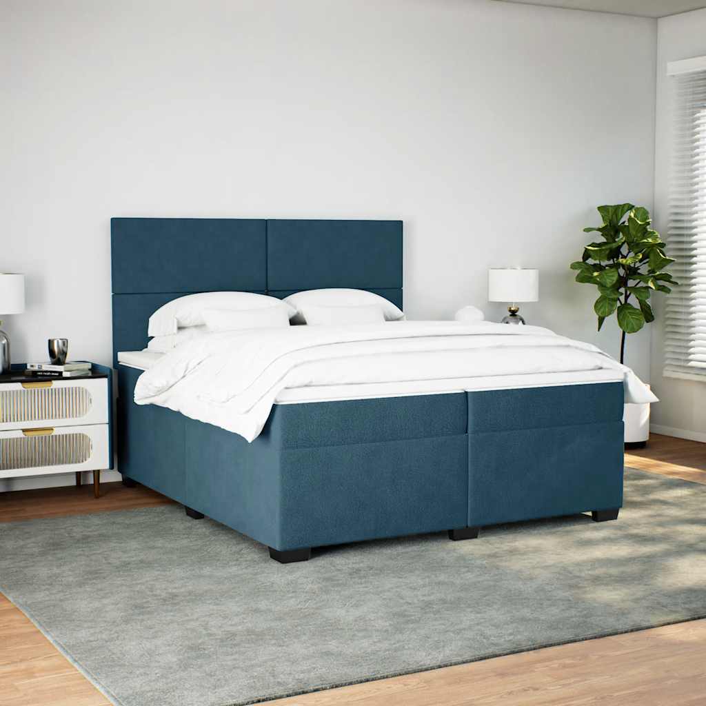 Krevet s oprugama i madracem plavi 200x200 cm baršunasti